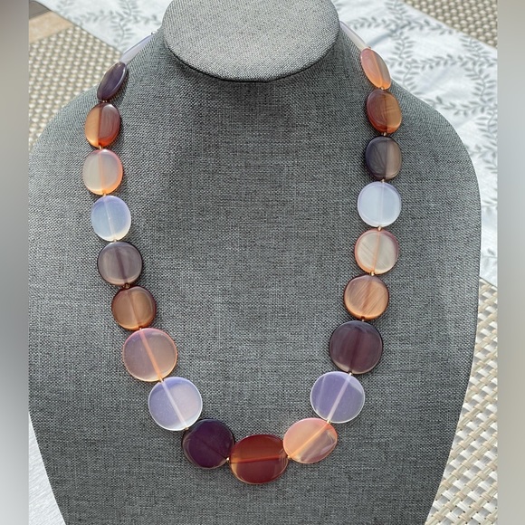 Boho ombré necklace with flat discs in BBC all shades of peach to brown 12” - Picture 7 of 7